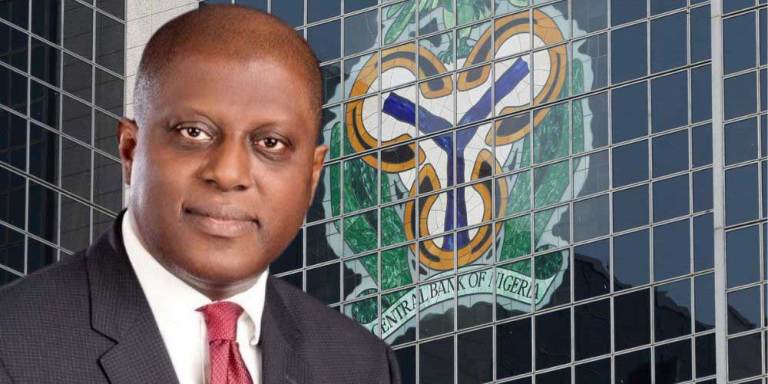 Collage of CBN Governor Yemi Cardoso and buildings 