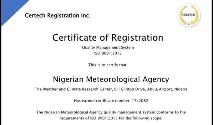 NiMet Secures ISO Certification for Weather Services at Three Airports