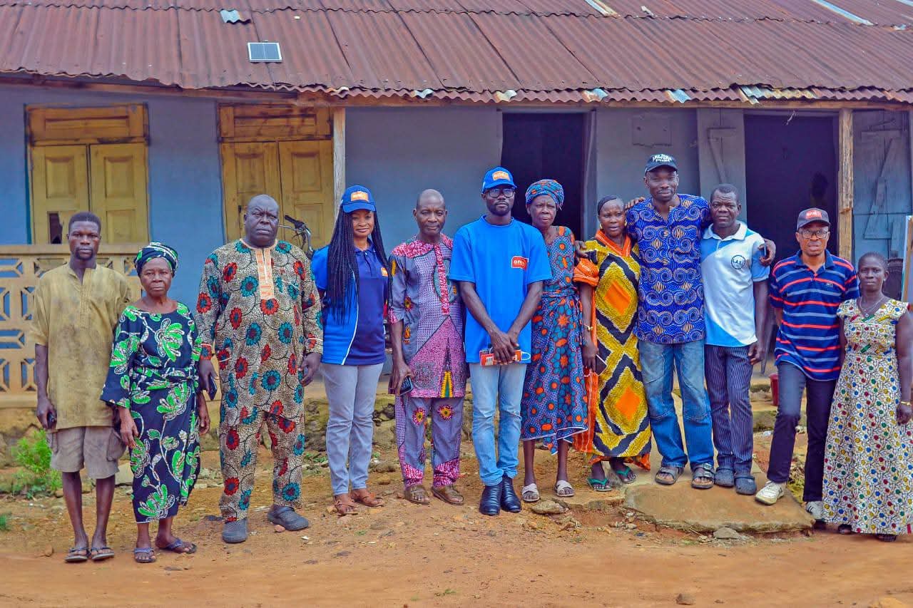 The team with someone of the residents during the need assessment visit to Ayede in Ilara-Mokin, Ifedore Local Government Area
