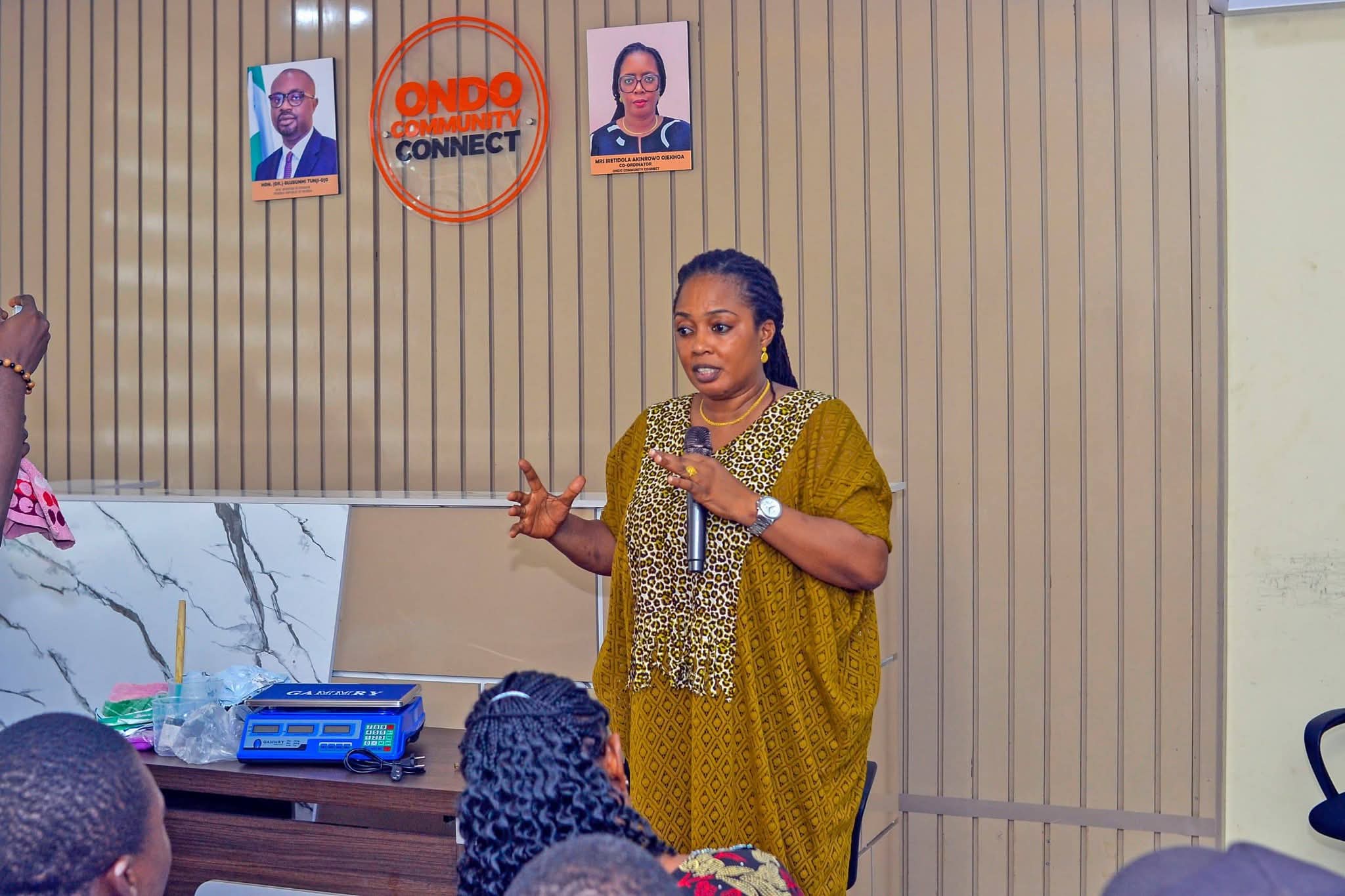 State Coordinator, Ondo Community Connect, Iretidola Akinrowo Ojekhoa, addressing participants during the recent 11th BTOSAT Business Development Meeting, in Akure