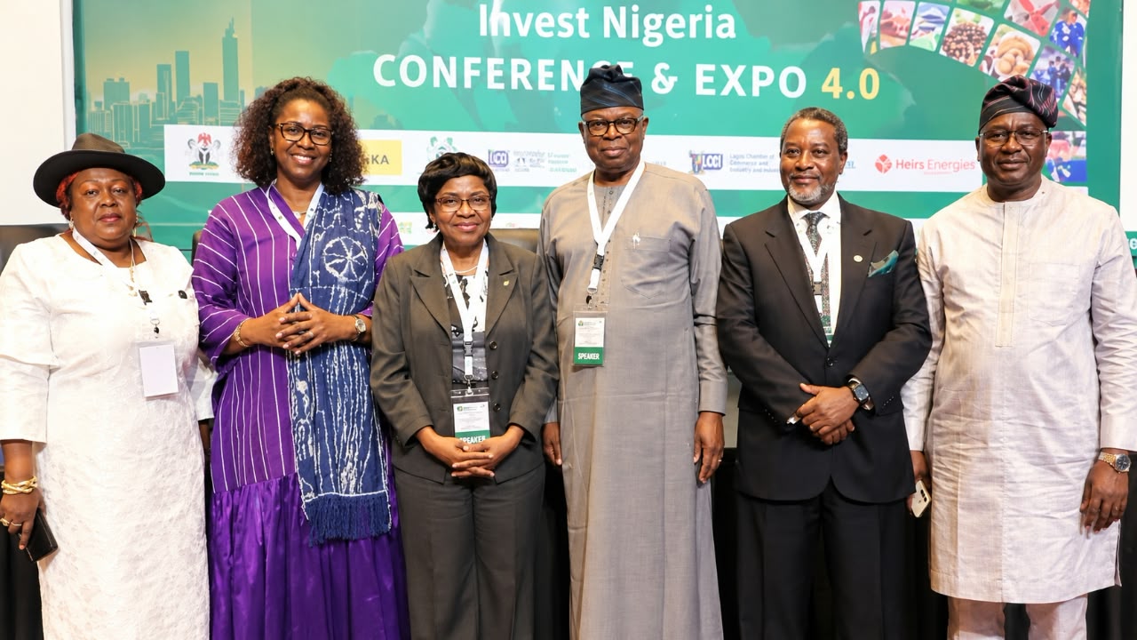 The Director General of the National Agency for Food and Drug Administration NAFDAC, Prof. Mojisola Adeyeye((3rd from left); President of LCCI, Engr Leye Kupoluyi(4th from left); with a team of investors from Cameroon at the closing ceremony of the Lagos Chamber of Commerce and Industry (LCCI) Invest in Nigeria Conference and Expo 4.0.