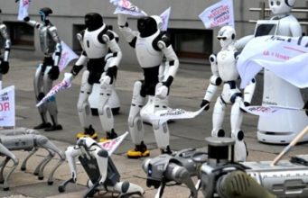 Robots Stage Street Protest Over AI Regulation in Poland Poland robots protesting