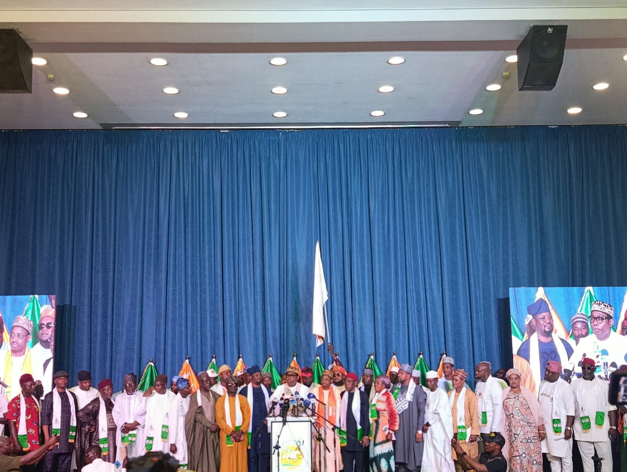 The presidential candidate of the Social Democratic Party (SDP), Prince Adewole Adebayo and other party bigwigs yesterday in Abuja during the unveiling of his presidential manifesto