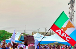 Ondo APC Crisis Deepens Over Alleged Secret 2027 Election Funds Committee APC flag flying at a campaign