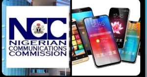 Photos collage of NCC logo and mobile phones