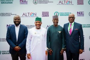 Minister of Education, Dr Tunji Alausa(2nd from left); Executive Vice Chairman and Chief Executive Officer of the Nigerian Communications Commission(NCC), Dr Aminu Maida(3rd from left); and other stakeholders at the launch of the Zero-Rated Access to Educational Platforms and Content initiative, yesterday in Abuja