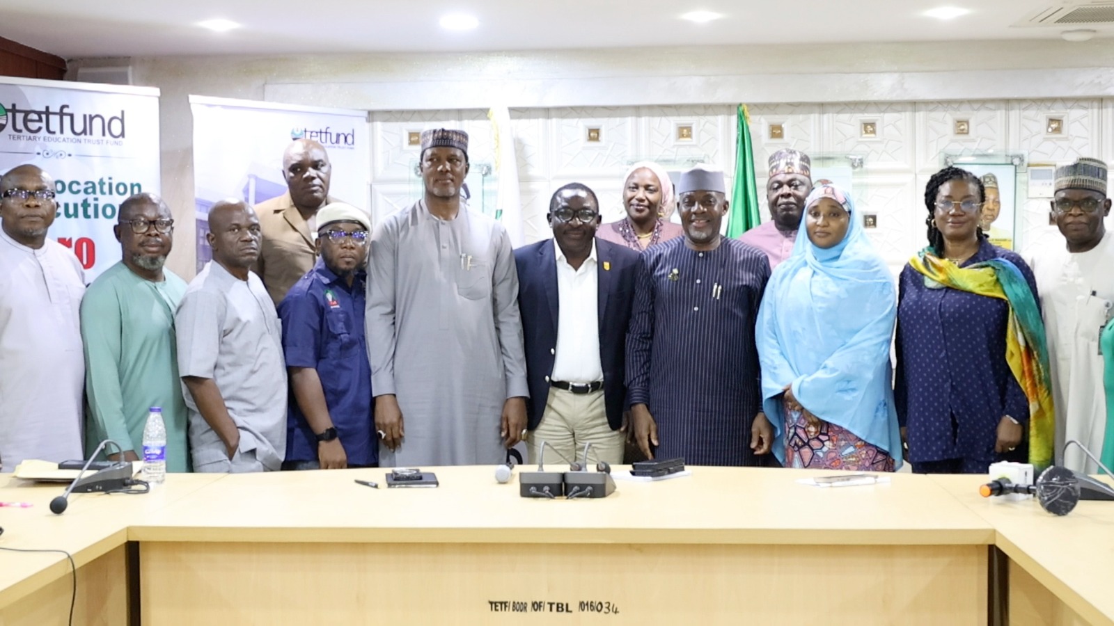 Minister of Education, Dr Tunji Alausa in a group photograph with other stakeholders at meeting between the TUC and the Federal Ministry of Education in Abuja on Monday 