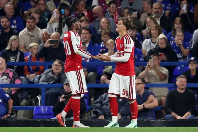 Arsenal players celebrating one of their goals against Ipswich Photo by Alex Panting/Getty images
