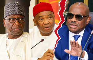 Wike, APC Governors Lock Horns Over 2027 Alliance Collage photo of Chairman, Nigeria Governors Forum, AbdulRahman AbdulRazaq