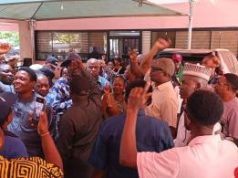 Education Ministry Workers Block Alausa From Entering Office Some of the protesting ministry of education workers