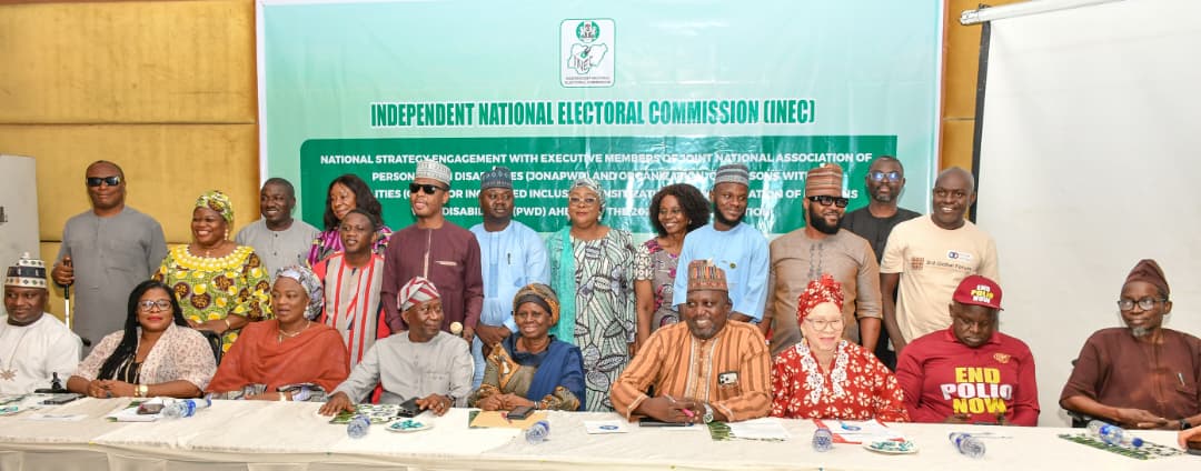 Group photograph of stakeholders at the National Strategy Engagement of INEC with executive members of the Joint National Association of Persons With Disabilities (JONAPWD), and other Organisations of Persons With Disabilities (OPD)