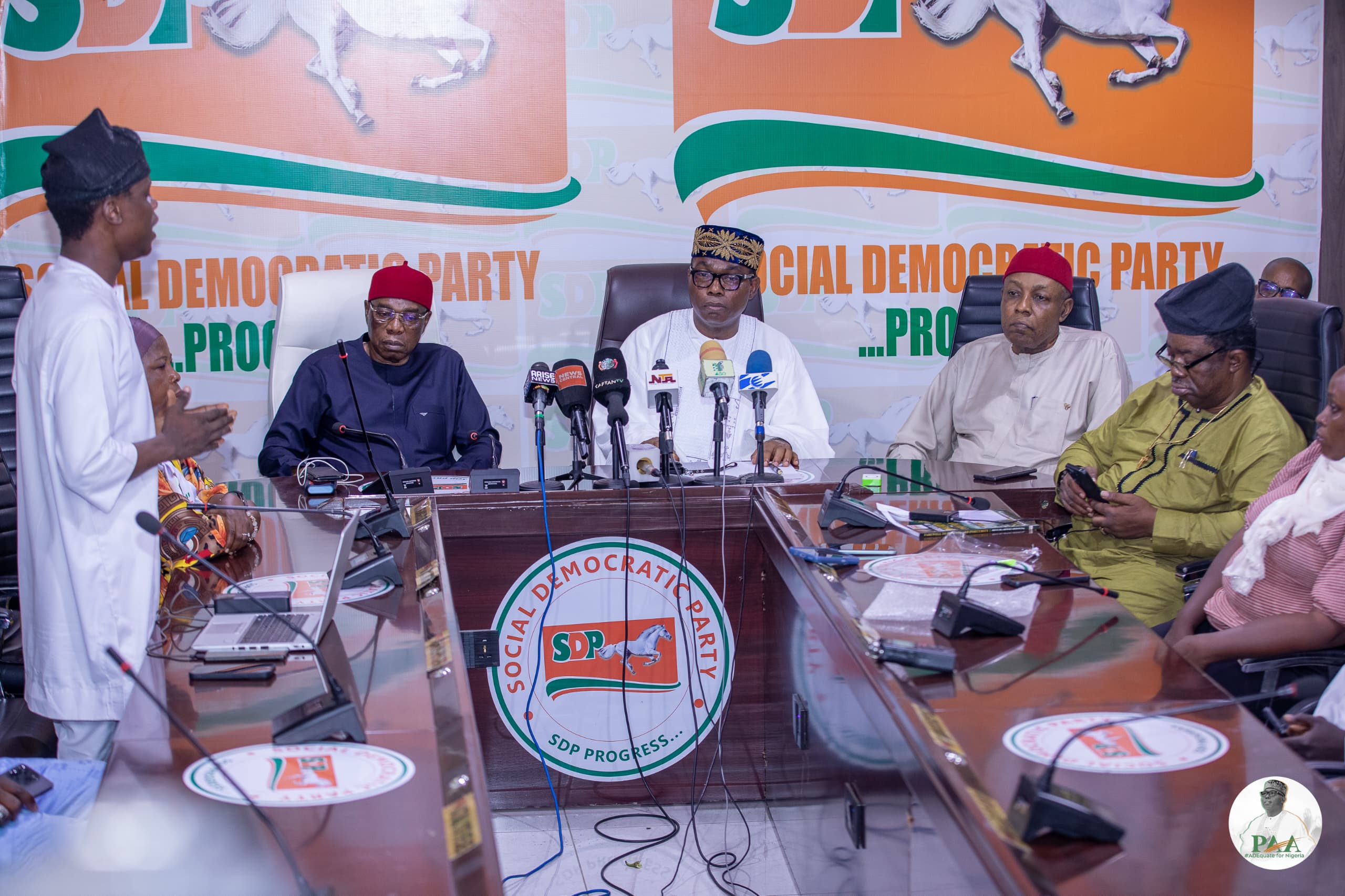 Presidential candidate of the Social Democratic Party (SDP), Prince Adewole Adebayo during a courtesy visit by the Confederation of West African Youths in Abuja on Wednesday 