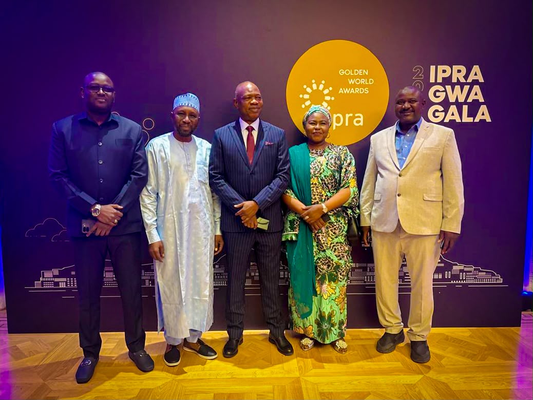 Comptroller-General of Customs, Adewale Adeniyi(middle); and other stakeholders in a group photograph while receiving a Special Award of Excellence at the 2026 International Public Relations Association(IPRA) Golden World Awards in Athens, Greece, on Friday.