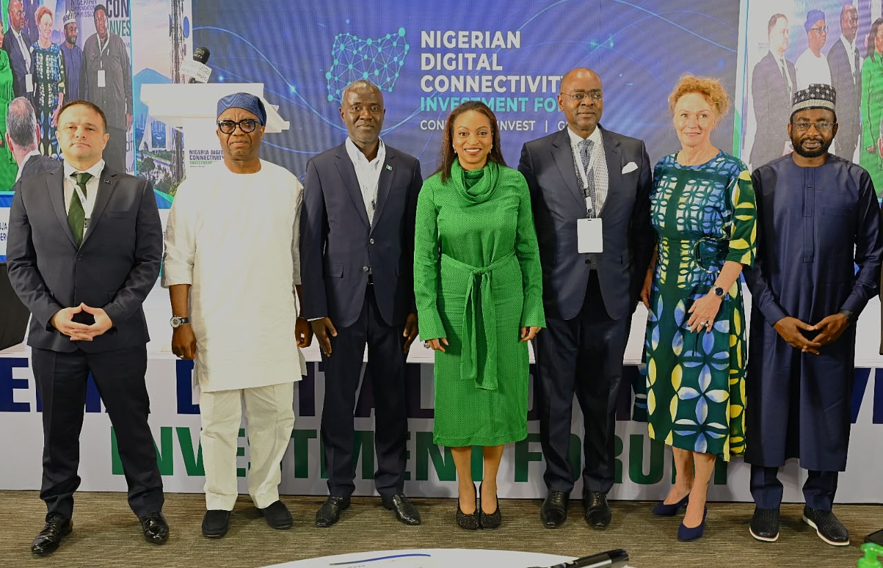 L -R: Vice President Middle East and Africa OOKLA, Mr. Tristan Muhader; National Commissioner and CEO, Nigeria Data Protection Commission (NDPC), Dr. Vincent Olatunji; Executive Vice Chairman/Chief Executive Officer, Nigerian Communications Commission(NCC), Dr. Aminu Maida; Minister of Industry, Trade and Investments, Dr. Jumoke Oduwole; CEO Chapel Hill Denham, Mr. Bolaji Bologun; Swedish Ambassador to Nigeria,Ambassador Anna Westerholm,
Director General, National Information Technology Development Agency(NITDA),
Mr. Kashifu Inuwa Abdullahi; during the Nigerian Digital Connectivity Investment Forum, yesterday, in Abuja