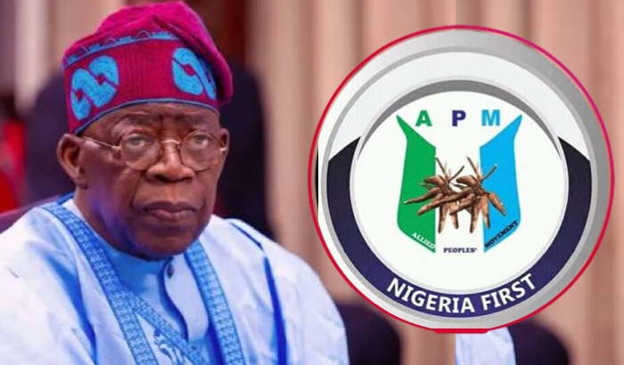 Collage of Tinubu and APM logo
