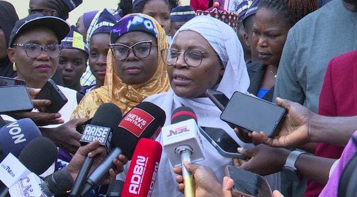 UBEC Executive Secretary, Dr Aisha Garba, addressing newsmen on Wednesday in Abuja while commissioning renovated facilities at the Local Education Authority (LEA)/Junior Secondary School, Nyanya-Hausawa and Model Girls’ Junior Secondary School, Lugbe.