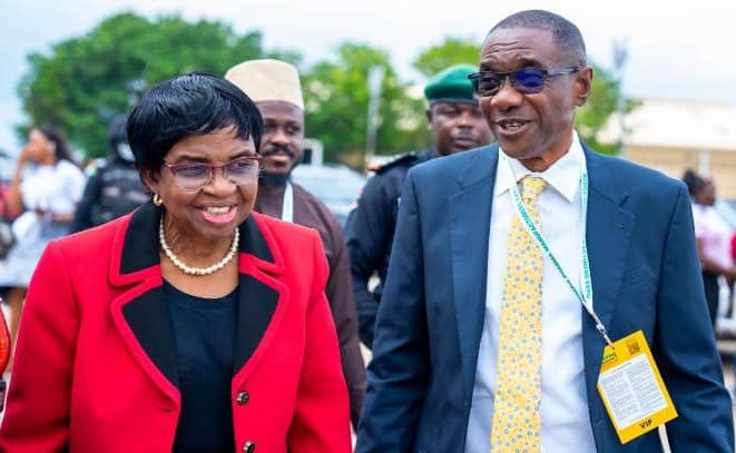 L-R: Director General of the National Agency for Food and Drug Administration and Control NAFDAC, Prof Mojisola Adeyeye and Managing Director/CEO of SKG Pharma Limited and former Chairman PMG/MAN, Dr Okey Akpa, stepping into the venue of the 8th Nigeria Pharma Manufacturers’ Expo jointly organised in Lagos by the Pharmaceutical Manufacturing Group of the Manufacturers Association of Nigeria (PMG-MAN) and PGE Expo PVT Limited.