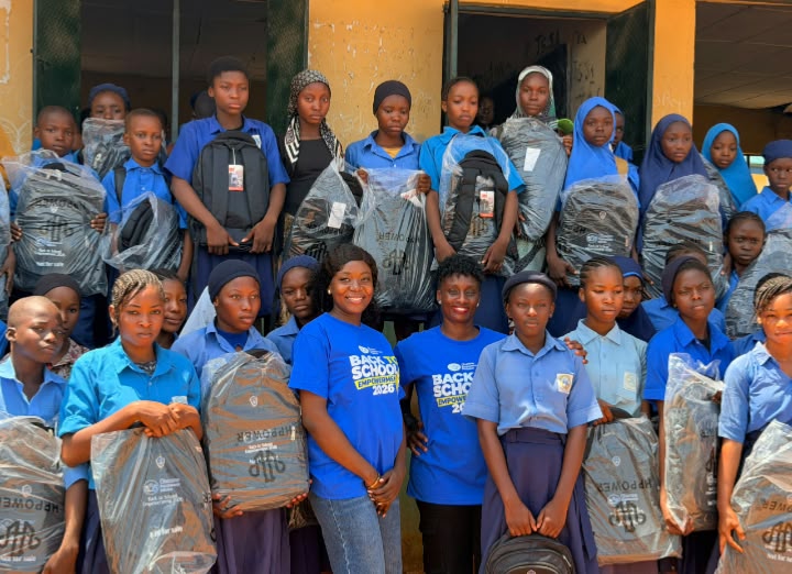 Some of the beneficiaries of the back-to-school empowerment programme by the wife of the Kogi State Governor, Hajia Sefinat Usman Ododo