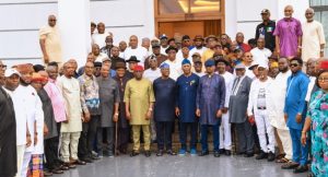 Wike, Fubara, Chinda and Rivers lawmakers in Port Harcourt on Sunday