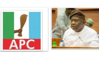 Kogi West Youth Group Faults Senator Karimi Over Council Funding, Party Unity Collage of Senator Sunday Karimi and APC logo