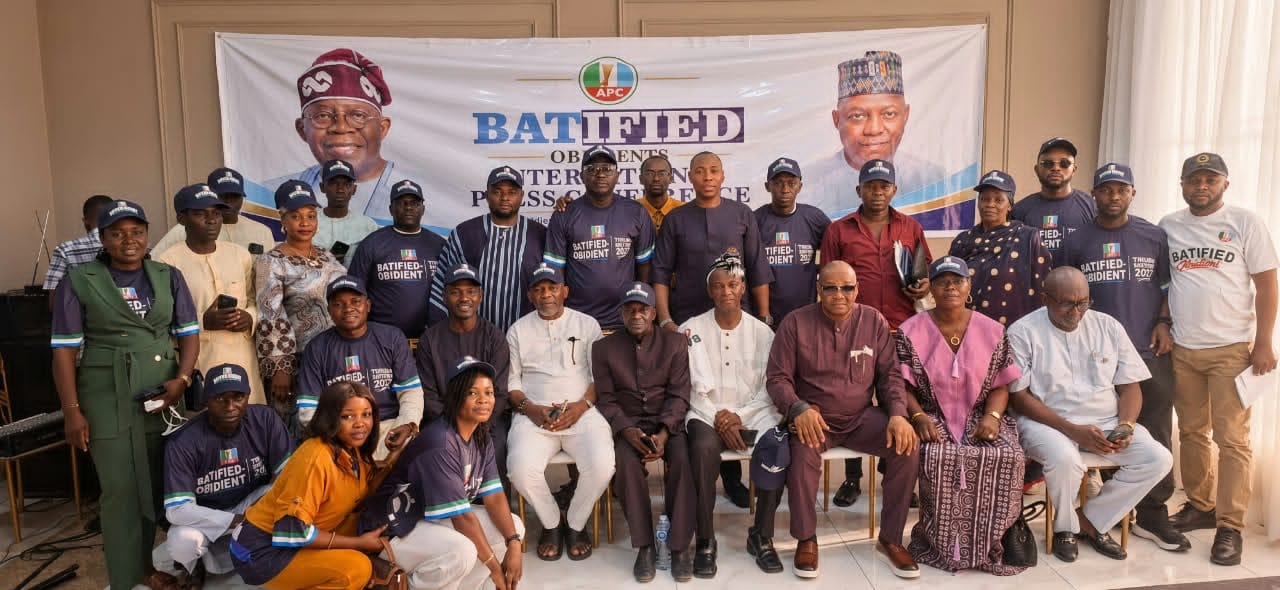Former members of Peter Obi’s 2023 presidential campaign declaring support for President Bola Tinubu's re-election in Abuja on Wednesday 