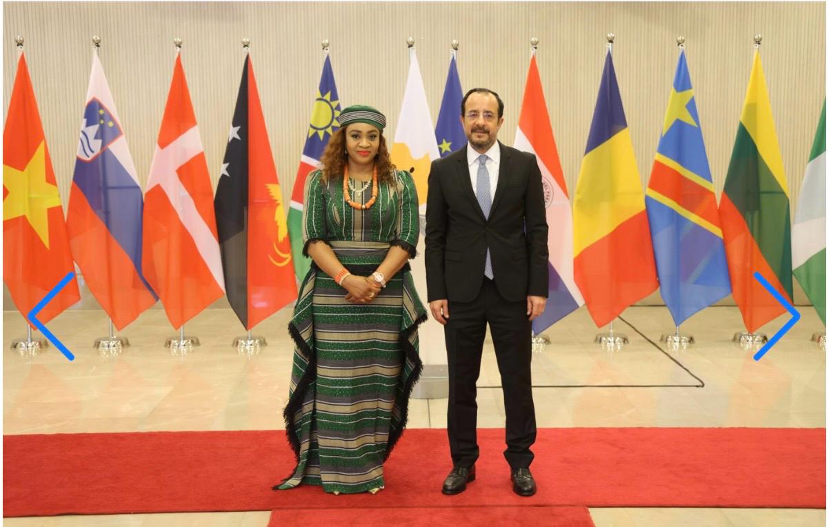 Nigeria’s Ambassador to Israel and Cyprus, Nkechi Linda Ufochukwu, and the Cypriot President Nikos Christodoulides.