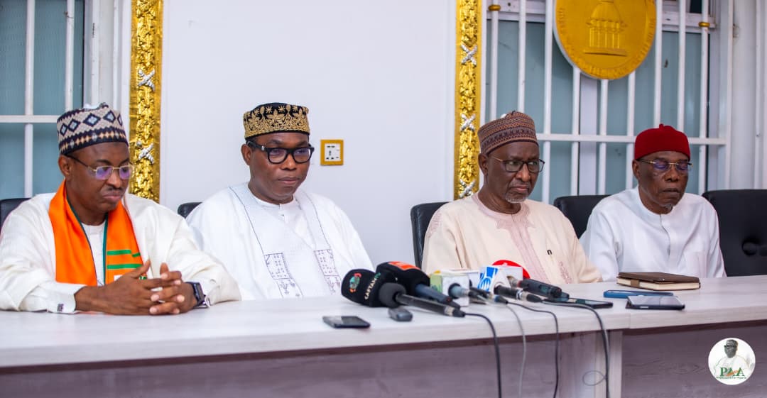 The presidential candidate of the Social Democratic Party (SDP), Prince Adewole Adebayo(2nd from left); during an interactive session with political editors and media executives in Abuja