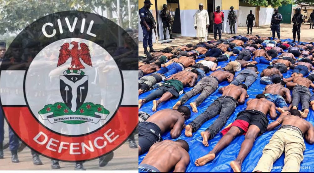 Collage of NSCDC logo and bodies of the 37 miners 
