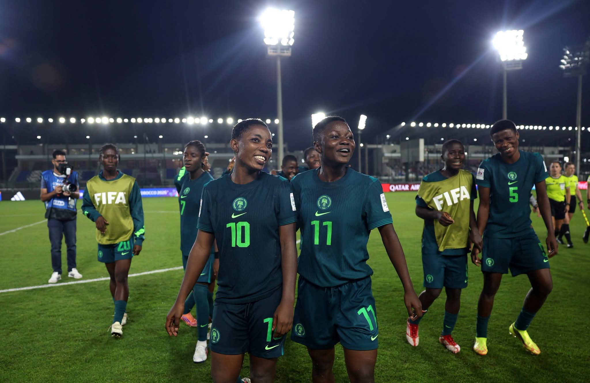 Nigeria’s Flamingos celebrating after defeating their opponent